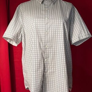 Perry Ellis White and Blue Patterned Casual Shirt